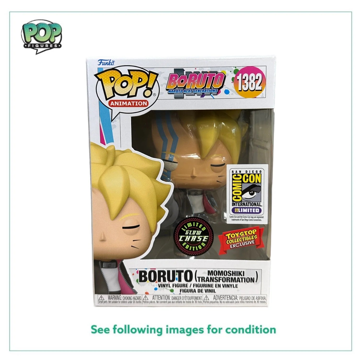 Boruto (Momoshiki Transformation) #1382 (Glow Chase) Funko Pop! - Boruto: Naruto Next Generations - SDCC 2023 \\/ Toystop Collectibles Exclusive - Condition 9.5\\/10