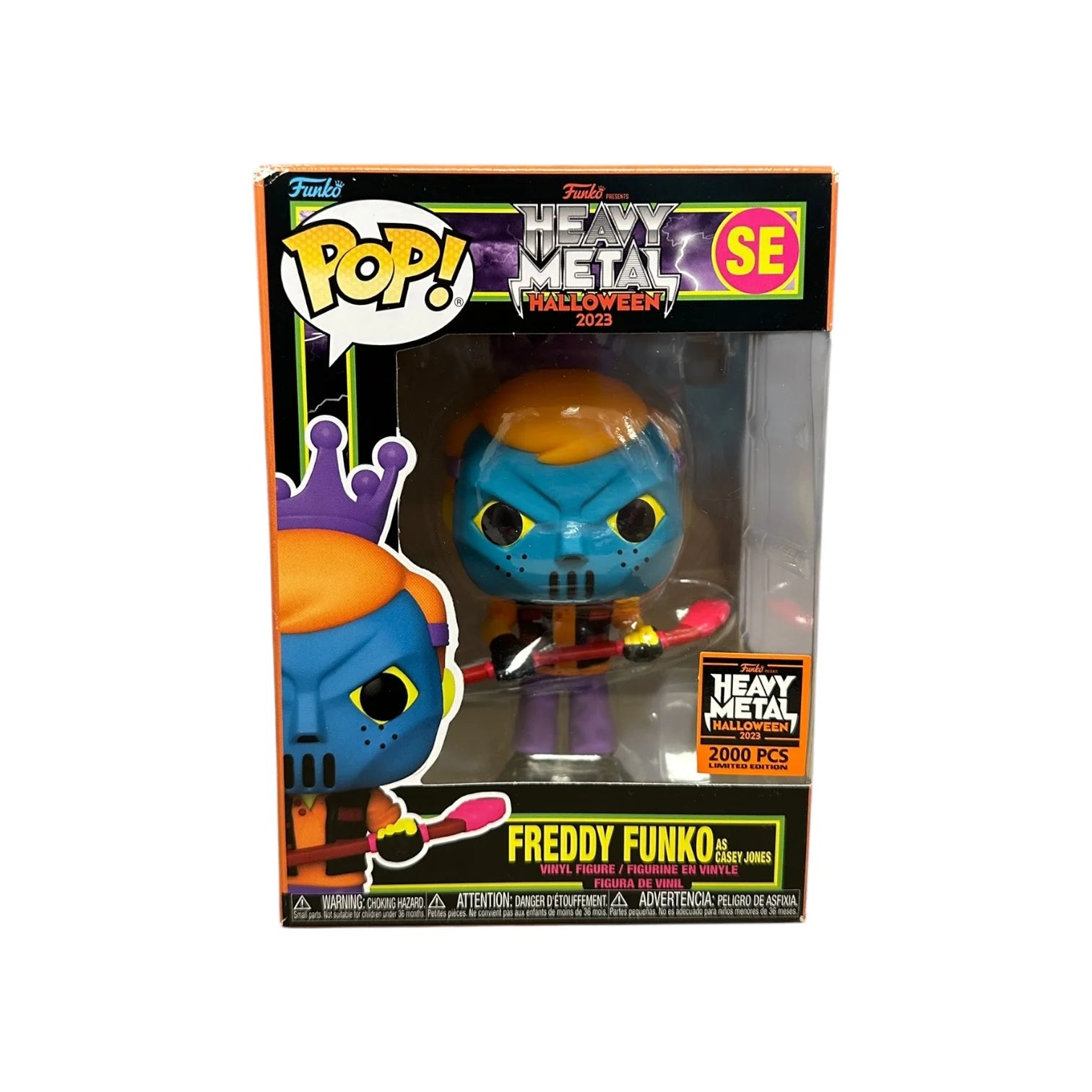 Freddy Funko as Casey Jones (Blacklight) Funko Pop! - Teenage Mutant Ninja Turtles - Heavy Metal Halloween 2023 Exclusive LE2000 Pcs - Condition 7.5\\/10